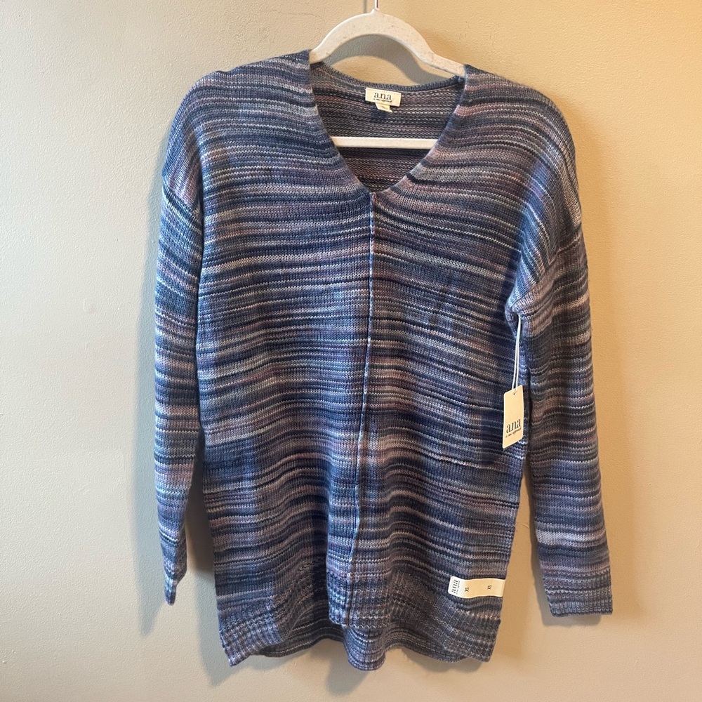 NWT ANA blue purple spacedye v neck sweater XS